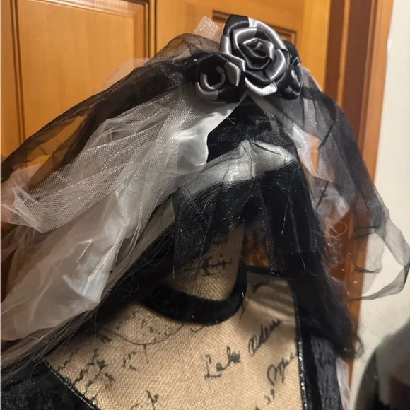 Dead Bride Costume full outfit with wig Black and White Gothic Zombie vibe Dress - Picture 3 of 11